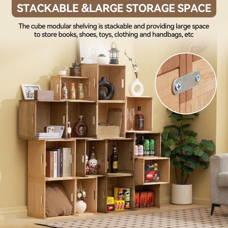 KIRIGEN Stackable Wood Storage Cube /Basket/ Bins Organizer for Home Books Clothes Toy Modular Open Cubby Storage System - Office Bookcase Closet Shelves F26-NA - Image 2